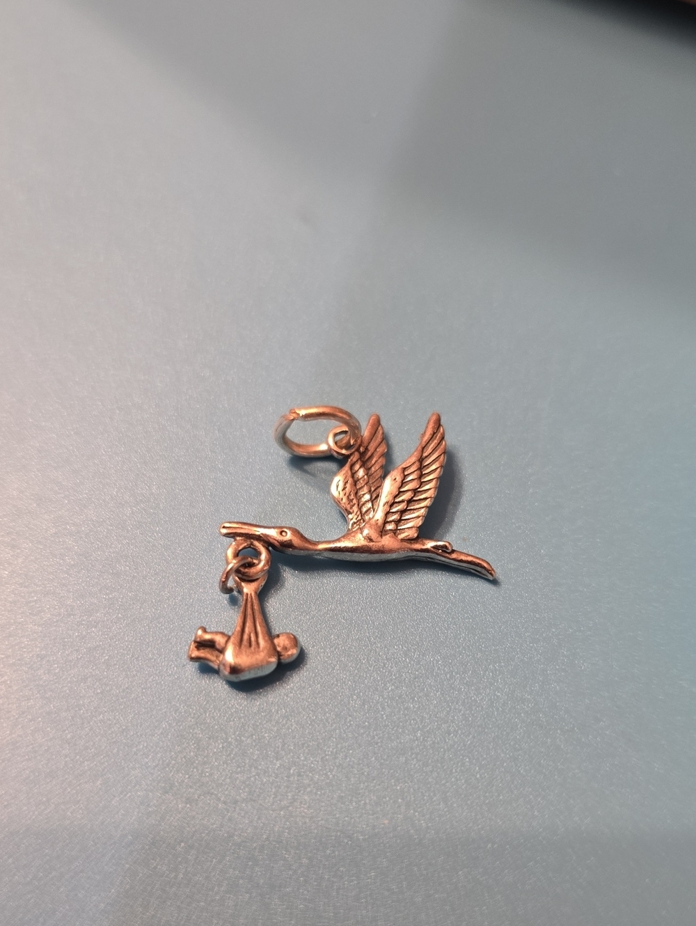 Sterling-Silver Stork with Baby Charm Pendant